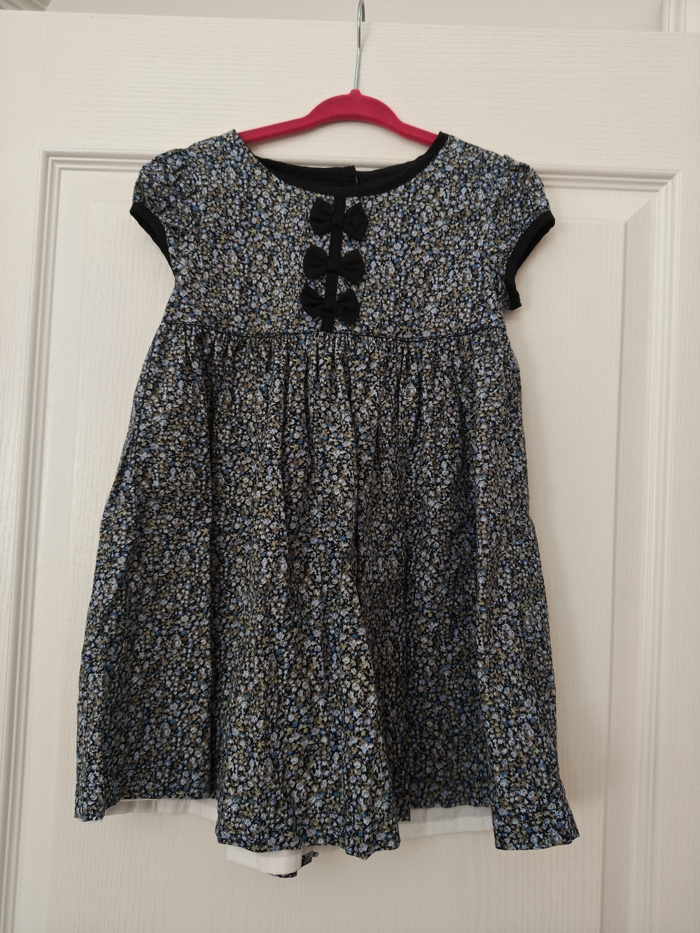 Maggie & Zoe Navy Blue Floral Dress with Black Trim and Bows